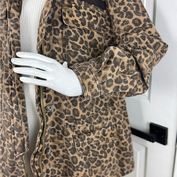 Free People Womens Brown Leopard Denim Oversized Seize The Day Utility Jacket M - Picture 10 of 15